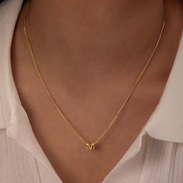 PVD Coated Real Gold Plated 18K Gold Letter 201 Stainless Steel Elegant Waterproof Non Tarnish 201 Stainless Steel Pendant Necklace