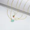 Copper 14K Gold Plated Enamel Cherry Crab Zircon Pendant Necklace
