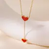 Wholesale New Fashion Titanium Steel Necklace Women Non-fading Heart Shaped Red Double Love Lockbone Chain Jewelry Luxury Design