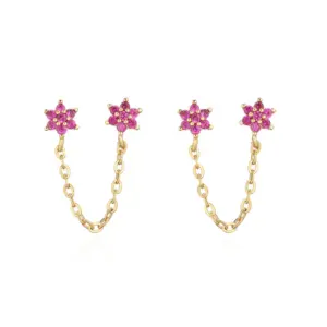 Rose Red Diamond Double Ear Piercings 1 Pair