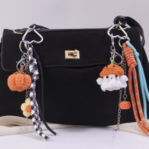 Wholesale Halloween pumpkin bag hanging DIY wool braided rope keychain