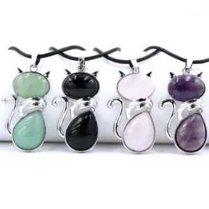 Cute Cat Crystal Polishing Pendant Necklace