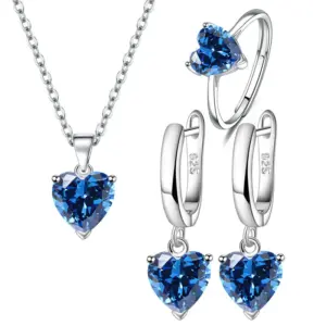 Blue Diamond (Pendant Necklace Ring Ear Clip) Set (Copper Plated White Gold) M5/M27/M49