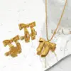 Wholesale Real Gold Plated 316 Stainless Steel PVD Coated No Inlaid Bow Knot Waterproof Non Tarnish Simple Style Classic Style Earrings Necklace For Women's
