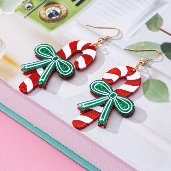 Wholesale Christmas Earrings Crutch Bow Printed Earrings