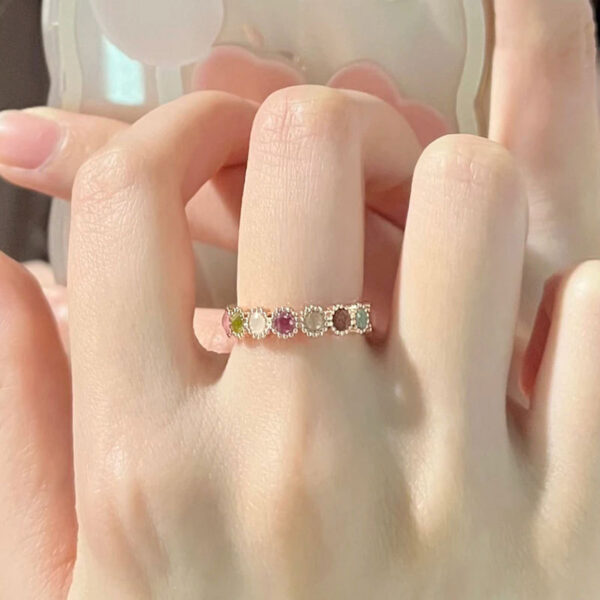 Wholesale Seiko Retro Style Tourmaline Rainbow Ring Women's Fashion Versatile Sweet Cool Style High-End Niche Ins Open Ring