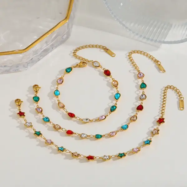 Elegant Cute Artistic Pentagram Water oplets Heart Shape 304 Stainless Steel 18K Gold Plated Zircon Cable Chain Bracelets In Bulk