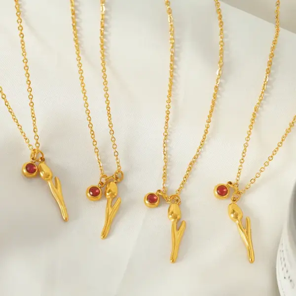 Wholesale 304 Stainless Steel Tulip PVD Coated Rhinestones 18K Gold Plated Real Gold Plated Elegant Simple Style Waterproof Non Tarnish Plating Inlay Cable Chain Gold Necklace