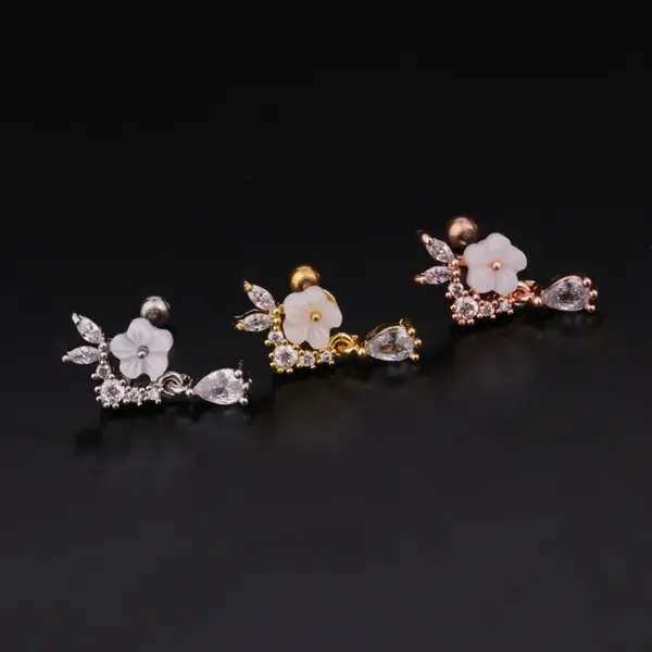 Ear Cartilage Rings & Studs Flower 316L Stainless Steel Copper Waterproof Non Tarnish Surgical Steel Zircon