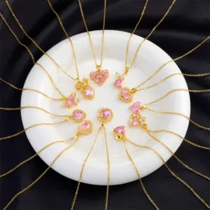 Wholesale Simple Style Heart Shape Copper Inlay Zircon Pendant Necklace