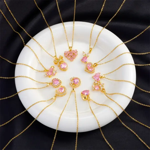 Wholesale Simple Style Heart Shape Copper Inlay Zircon Pendant Necklace