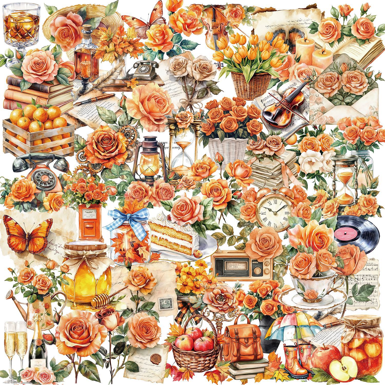 Wholesale 50 Sheets Transparent Ins Orange Bud Sticker Pack Waterproof Transparent PET Hand Aount Material Decorative Guitar Notebook
