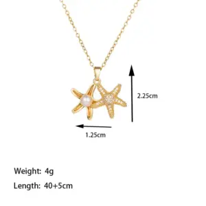 Pearl Starfish Necklace [Gold]