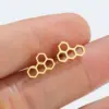 Wholesale PVD Coated 18K Gold Real Gold Plated Honeycomb 304 Stainless Steel Fashion Waterproof Non Tarnish Ear Studs