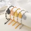 304 Stainless Steel Virgin Mary PVD Coated Real Gold Plated 18K Gold Religion Waterproof Non Tarnish Plating Separated By Bead Necklace Lobster Trier Clasp Closure Bracelets