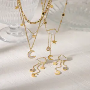 Wholesale Jewelry French Style Simple Style Clouds Star Moon 304 Stainless Steel 18K Gold Plated Jewelry Set