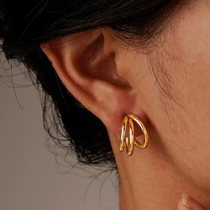 Wholesale 1 Pair IG Style C Shape Solid Color 201 Stainless Steel 18K Gold Plated Ear Studs