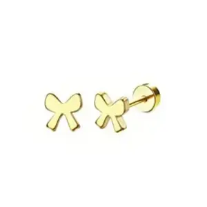 Gold / One Size / Gn0748 Silver Zirconium Bow Stud Earrings