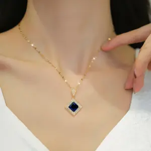 Wholesale Golden Plated 304 Stainless Steel Electroplating Zircon Rhombus Luxurious Earrings Necklace For Women'S