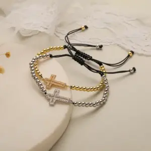 Wholesale Simple Style Commute Cross Copper 18k Gold Plated Zircon Bracelets In Bulk
