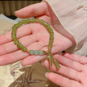 Xh chinese style small bamboo leaf green bracelet