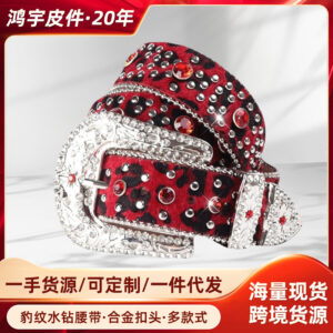 Wholesale Cross-border Punk Leopard Rhinestone Belt Alloy Inlay Rhinestone Belt Men and Women Fashion Casual Jeans Belt