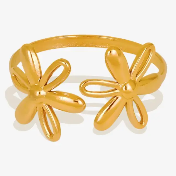 Wholesale Ion Plating (IP) Real Gold Plated Flower 304 Stainless Steel Vintage Style Simple Style Waterproof Non Tarnish Open Rings