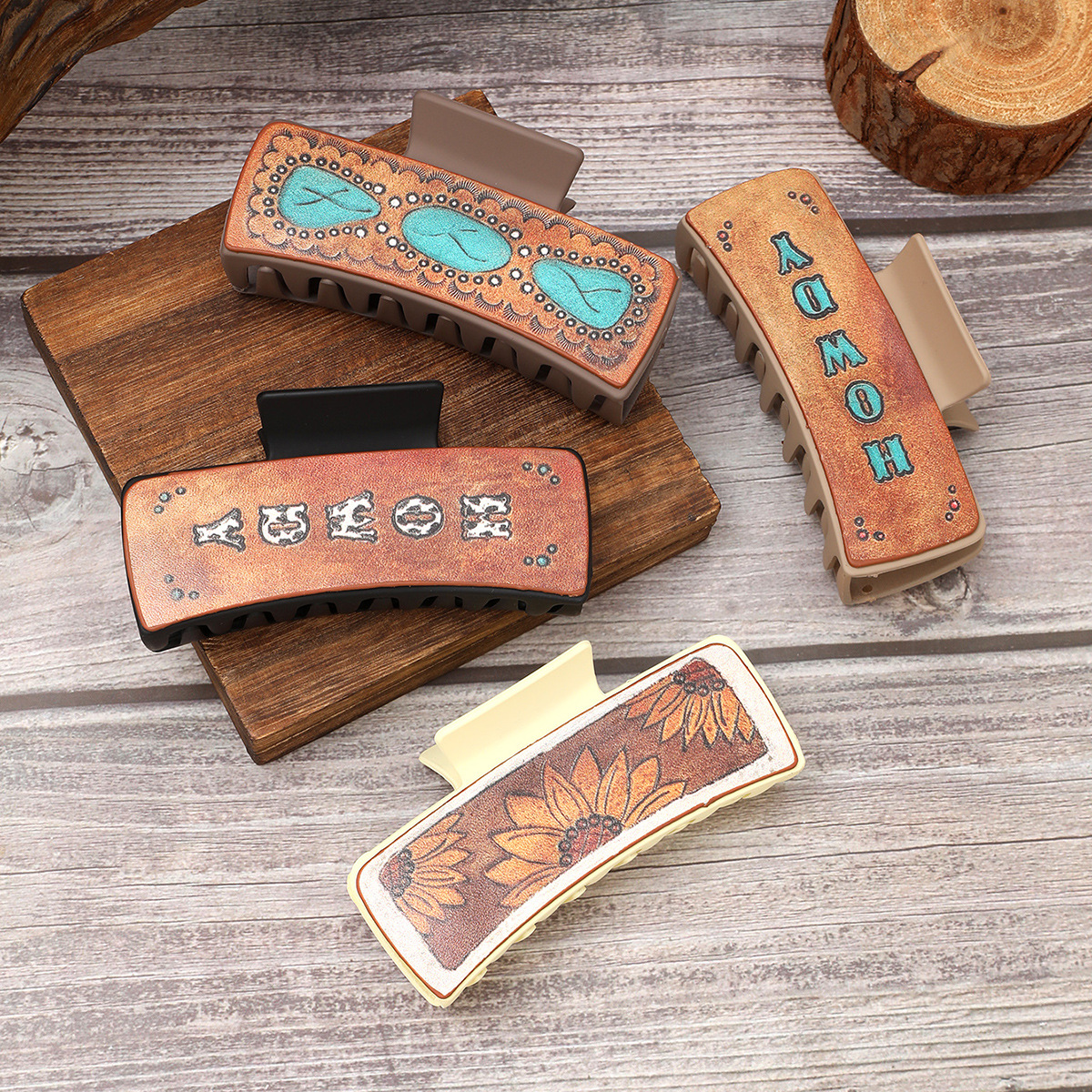 Wholesale Western Style Leather Hairpin Suower English Alphabet Clip