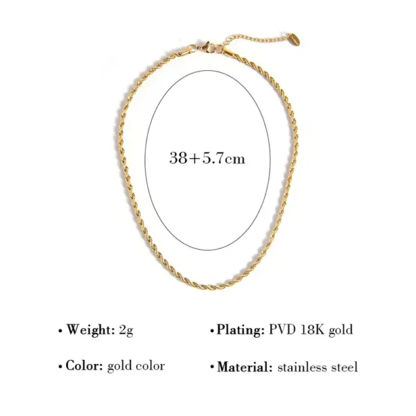 Wholesale PVD Coated 18K Gold Real Gold Plated Twist 304 Stainless Steel Simple Style Waterproof Non Tarnish 304 Stainless Steel Necklace