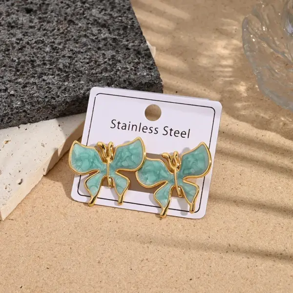 Butterfly Shaped Earrings Color Retention Electroplating Drip Oil Design Polished Stainless Steel For Women Casual Holiday Style
