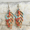 Wholesale Colorful Bohemian retro distressed hollow leaf wood earrings