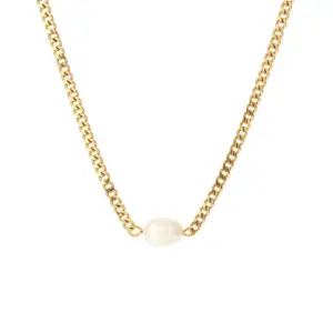 Cuban Link Chain Freshwater Pearl Pendant Necklace
