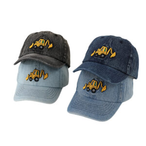 Wholesale Denim washed chilen's hat cartoon excavator embroidered peaked cap Spring and Autumn new boys and girls sunshade baseball cap
