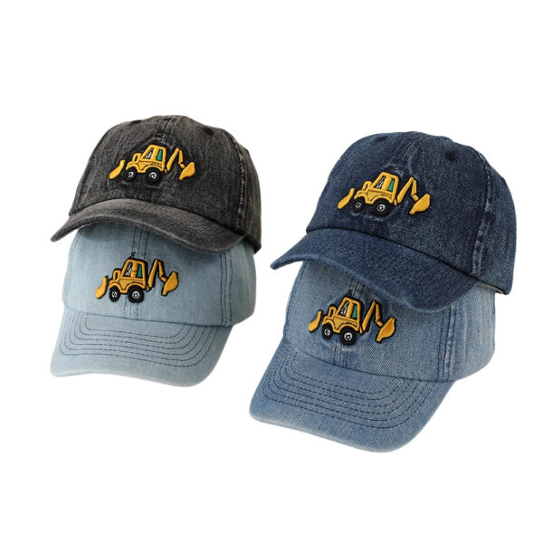 Wholesale Denim washed chilen's hat cartoon excavator embroidered peaked cap Spring and Autumn new boys and girls sunshade baseball cap