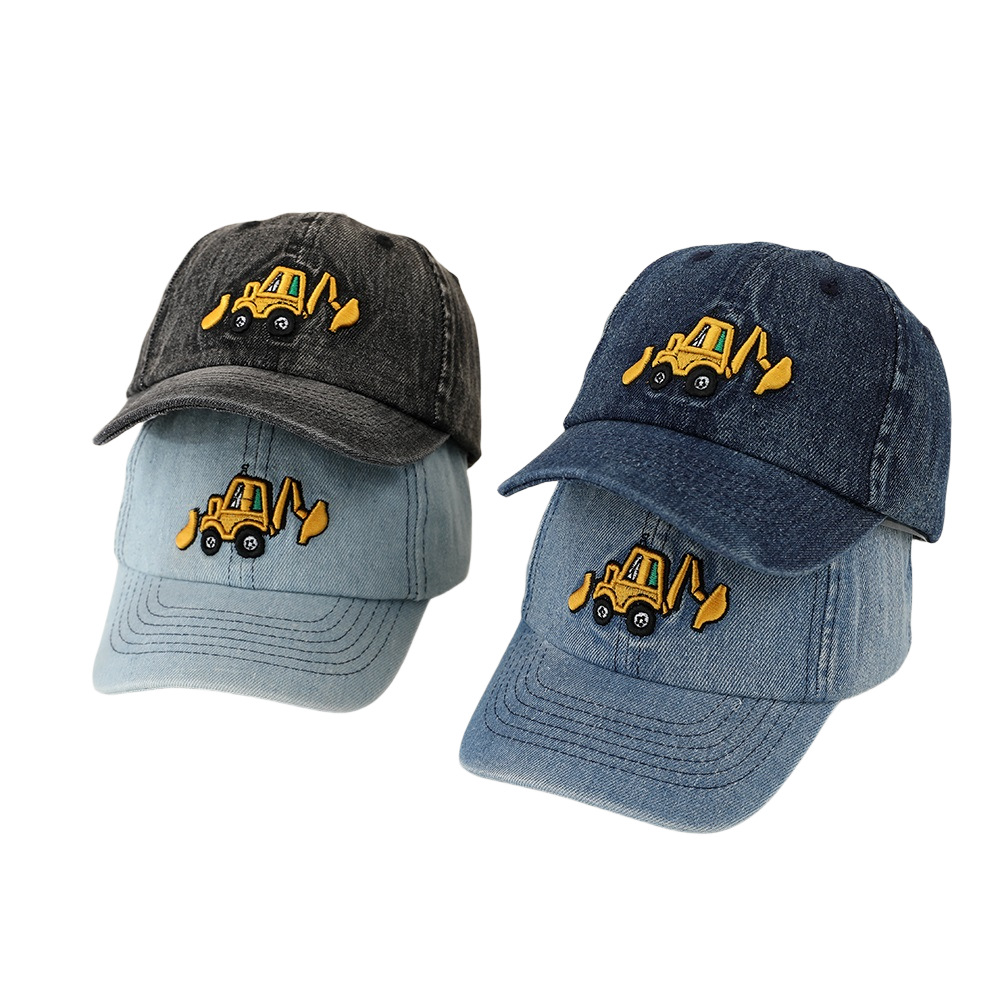 Wholesale Denim washed chilen's hat cartoon excavator embroidered peaked cap Spring and Autumn new boys and girls sunshade baseball cap