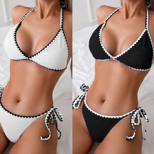 Wholesale European and American Bikini Swimsuit Women's 2024 New Sexy Slim-fit Backless Neck High-end Split Swimsuit