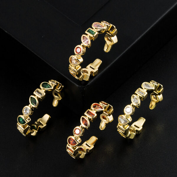 Wholesale European and American Cross-border Explosive Copper 18K Gold Color Zircon Geometric Shape Opening Ring Fashion High-end Personality Jewelry