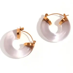 Acrylic Ring Tube C- Shaped Earrings-Gold Transparent