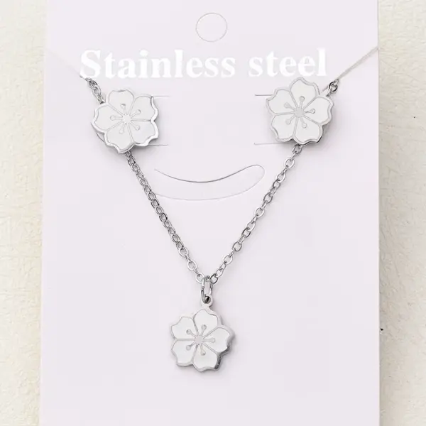 Wholesale Jewelry Casual Basic Vacation Simple Flower 304 Stainless Steel 18K Gold Plated Polishing Enamel Plating Jewelry Set