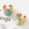 Wholesale Retro Oval Stainless Steel Turquoise Wide Band Rings In Bulk