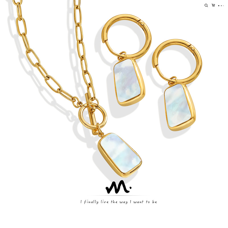 Wholesale European and American Minimalist Personality Natural White Sea Shells Ot Buckle Long Brand Pendant Necklace Color Gloss Elegant Earrings Jew