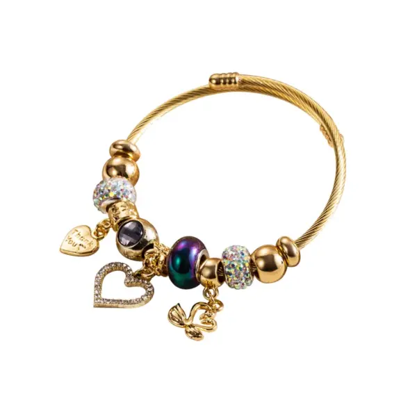 Wholesale Elegant Swan Heart Shape 304 Stainless Steel Alloy Rhinestones Bangle In Bulk
