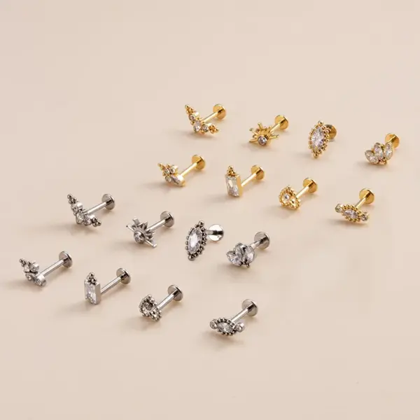 1 Piece Ear Cartilage Rings & Studs Simple Style Heart Shape Crown Eye Pure Titanium Inlaid Zircon