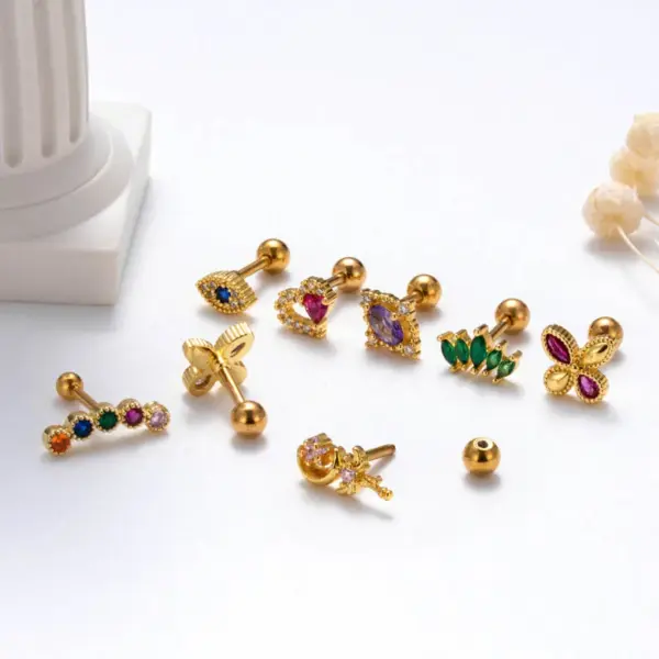 1 Piece French Style Sweet Simple Style Heart Shape Flower Plating Inlay Copper Zircon Cartilage Earrings