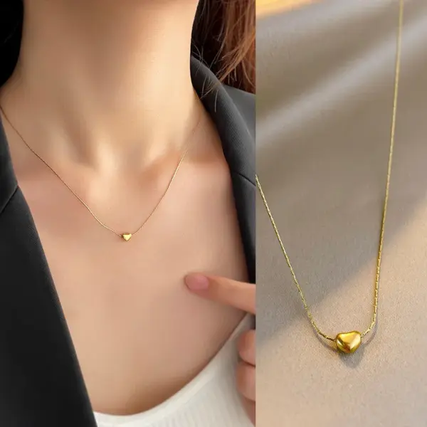 Wholesale PVD Coated Real Gold Plated Round Heart Shape Bow Knot Titanium Steel Sweet Waterproof Non Tarnish Titanium Steel Lobster Trigger Clasp Closure Necklace