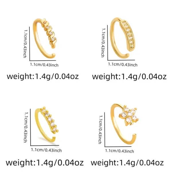 1 Piece Nose Rings & Studs Simple Style Geometric Heart Shape Alloy Plating Inlay Rhinestones Nose Rings & Studs Nose Pin