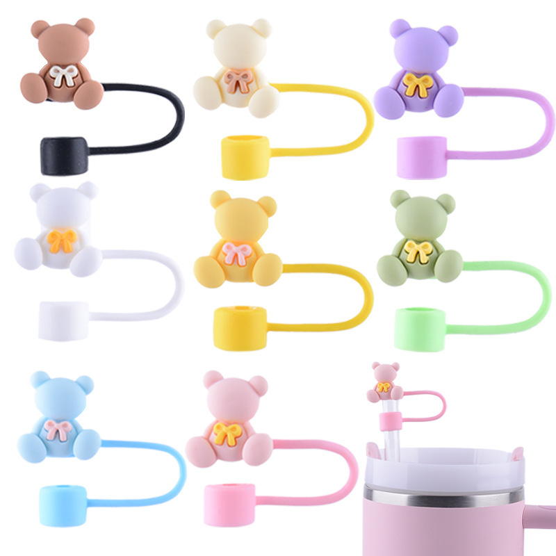 Wholesale 10mm reusable bear straw stopper c dust cap aessories fun straw cover