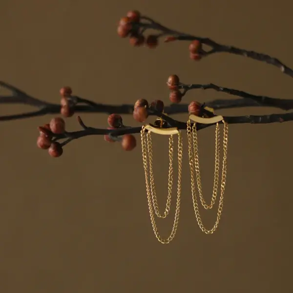 Wholesale European And American Simple Tassel Chain Smile Titanium Steel 18k Gold Plated Earrings