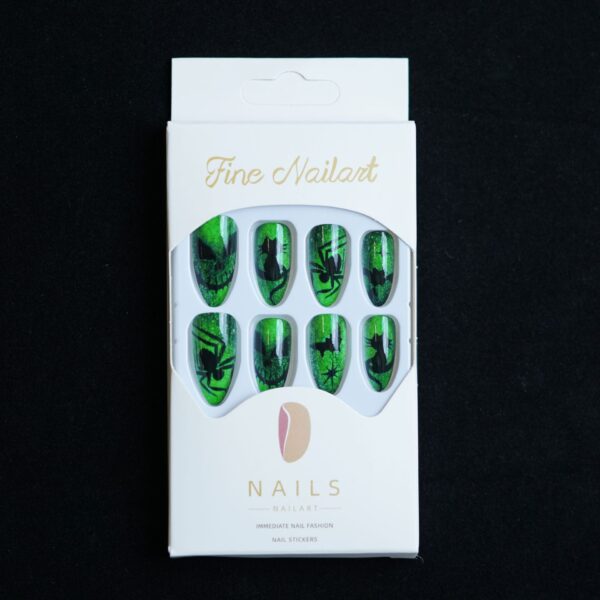 oly-e36cce24240fdf8ec42c59929ee1cf4e Wholesale Halloween fluorescent green devil almond false nails wear nail tips