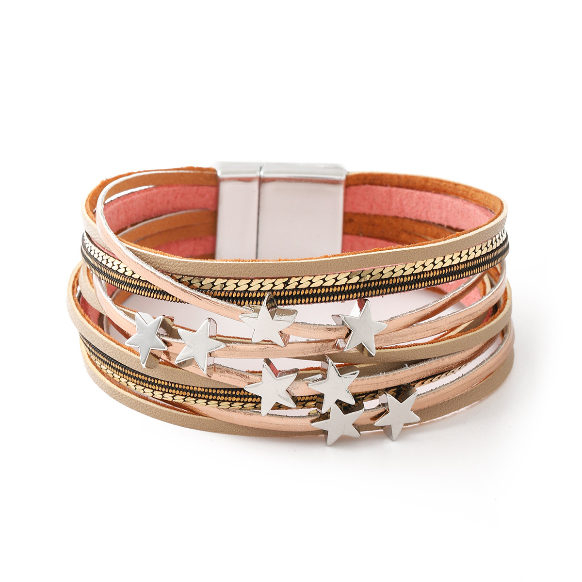 Wholesale Cross-border Hot-selling Multi-layer Leather Magnetic Buckle Women's Bracelet European and American Summer Beach Vacation Women's Bracelet